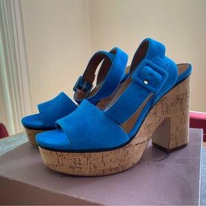 Franco Sarto Cork Wedge Blue Suede Platform Heels - sz 9 NWT